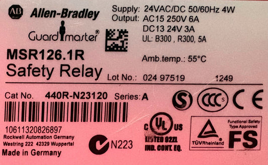 Allen Bradley AB GUARDMASTER MSR126.1R 440R-N23120 SER A SAFETY RELAY