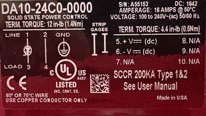 WATLOW DIN-A-MITE DA10-24C0-0000 SOLID STATE POWER CONTROL - 1 LOT QTY 2