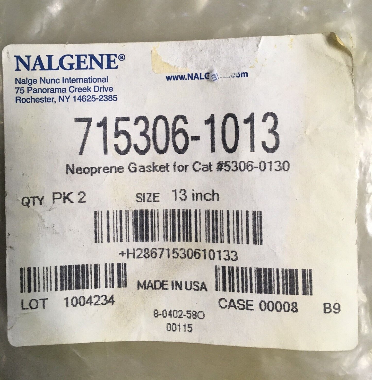 1 PAQUET DE 2 - JOINT EN NÉOPRÈNE NALGENE ® 715306-1013 13" POUR #5306-0130