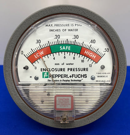 PEPPERL+FUCHS 196109-00 MAGNEHELIC ENCLOSED WATER PRESSURE GAUGE 0-0.50 mm