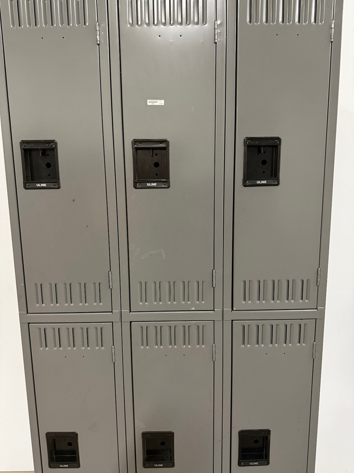 ULINE DOUBLE TIER ASSEMBLED LOCKERS STEEL 6 DOORS TOTAL 36 1/2" X 78" X 18"