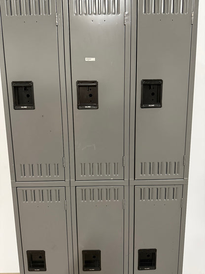ULINE DOUBLE TIER ASSEMBLED LOCKERS STEEL 6 DOORS TOTAL 36 1/2" X 78" X 18"