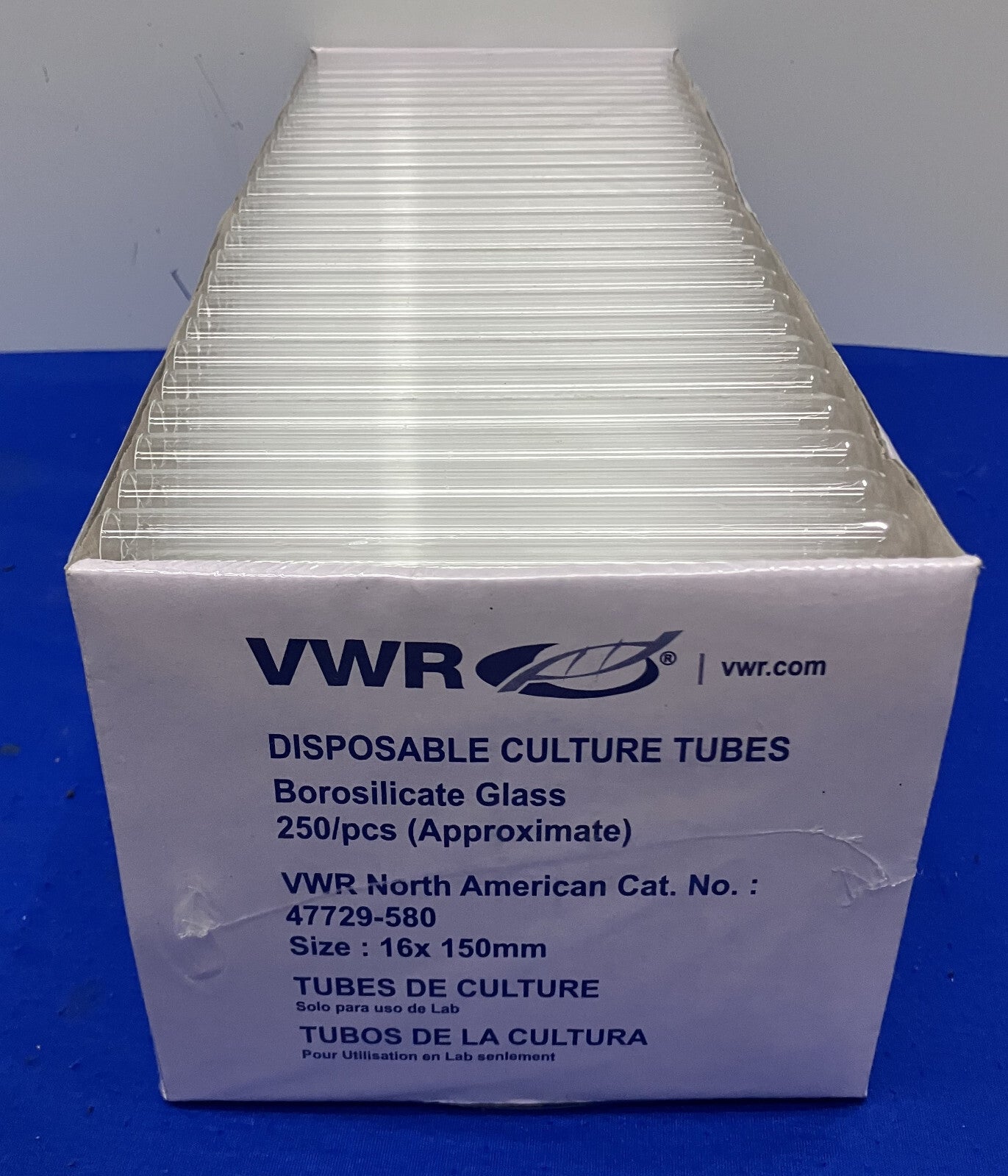 VWR 47729-580 BOROSILICATE GLASS 16x150MM CULTURE TUBES  - 1 PKG OF 250 TUBES