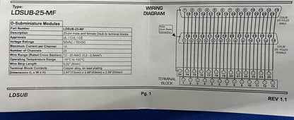 AMERICAN ELECTRICAL LDSUB-25-MF 25 PIN Dsub to TERMINAL BLOCK - 1 LOT OF QTY 2