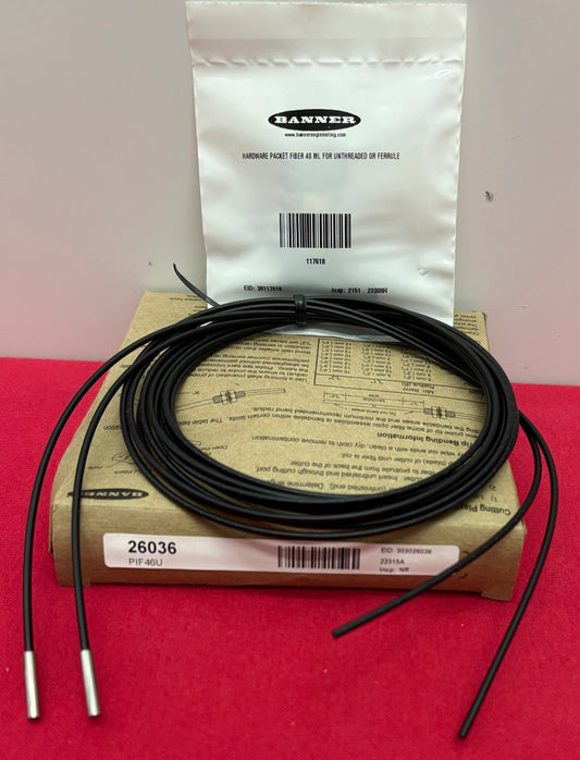 BANNER 26036 PIF46U PLASTIC FIBER OPTIC CABLE EID 303026036 22315A & HARDWARE