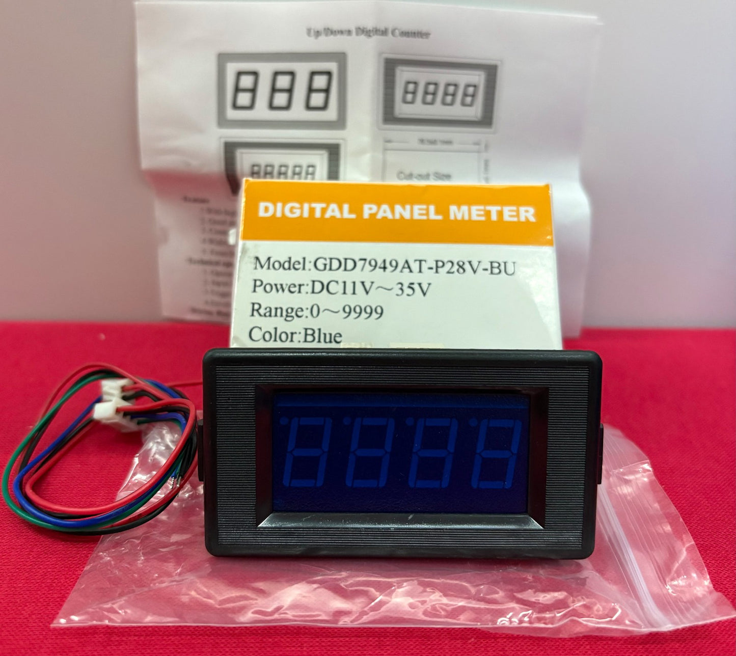 DIGITAL PANEL METER GDD7949AT-P28V-BU UP/DOWN COUNTER LCD BLUE 4 DIGIT W/ CABLE