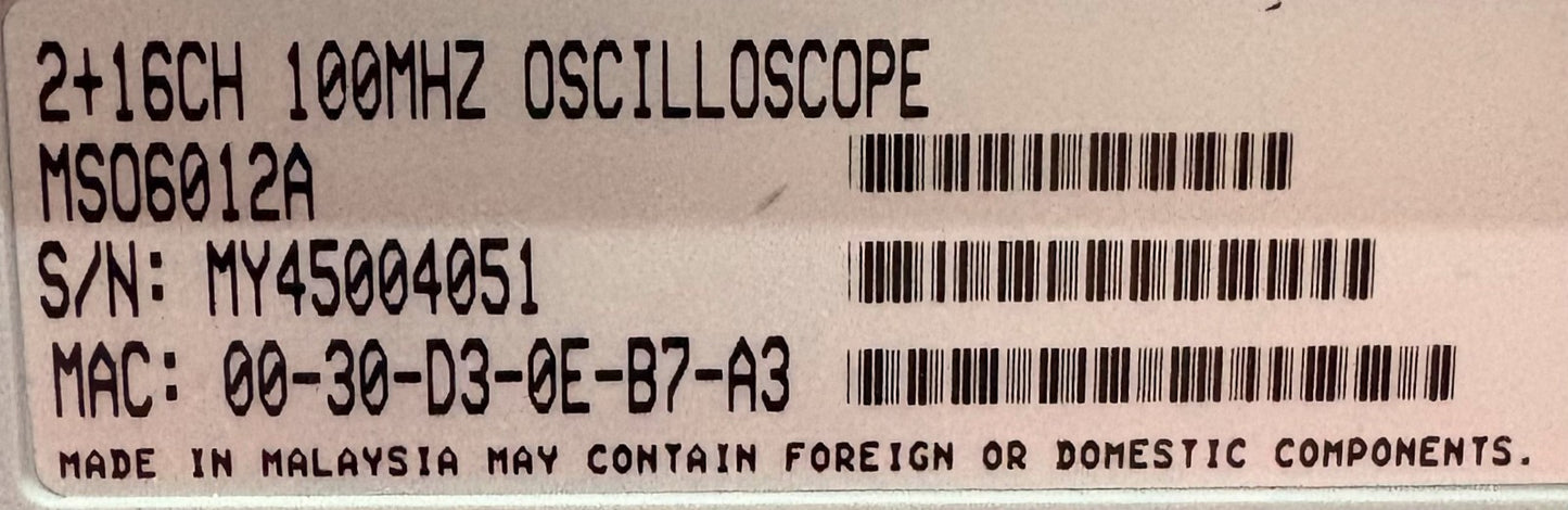 AGILENT MSO6012A MIXED SIGNAL OSCILLOSCOPE 2+16 CH 100MHZ / FOR PARTS/REPAIR