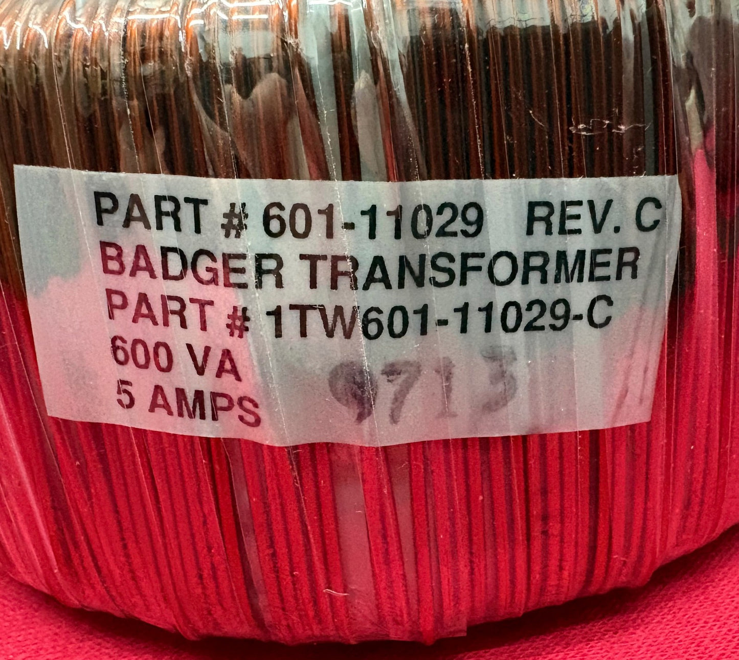 BADGER TOROIDAL POWER TRANSFORMER 601-11029 REV C 600VA 5amps
