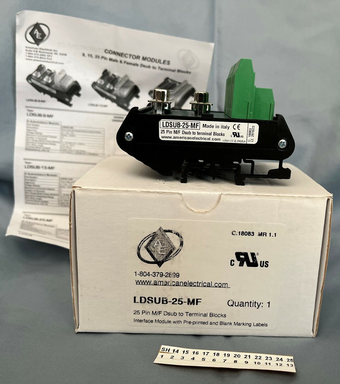 Bornier Dsub mâle/femelle 25 broches vers bornier American Electrical LDSUB-25-MF