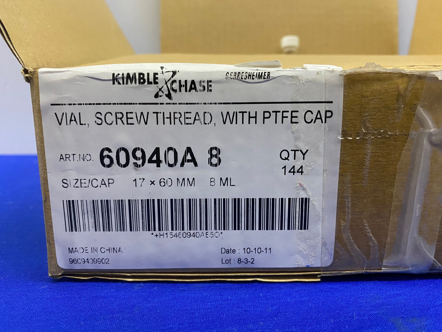 KIMBLE CHASE 60940A 8 60940A8 8ML VIAL  W/ PTFE CAP - 1 PACKAGE 144 VIALS