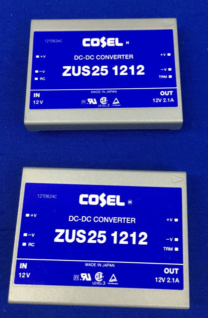 LOTTO DI 2 COSEL ZUS251212 / 1270624C CONVERTITORE CC-CC IN:12V, OUT:12V 2.1A
