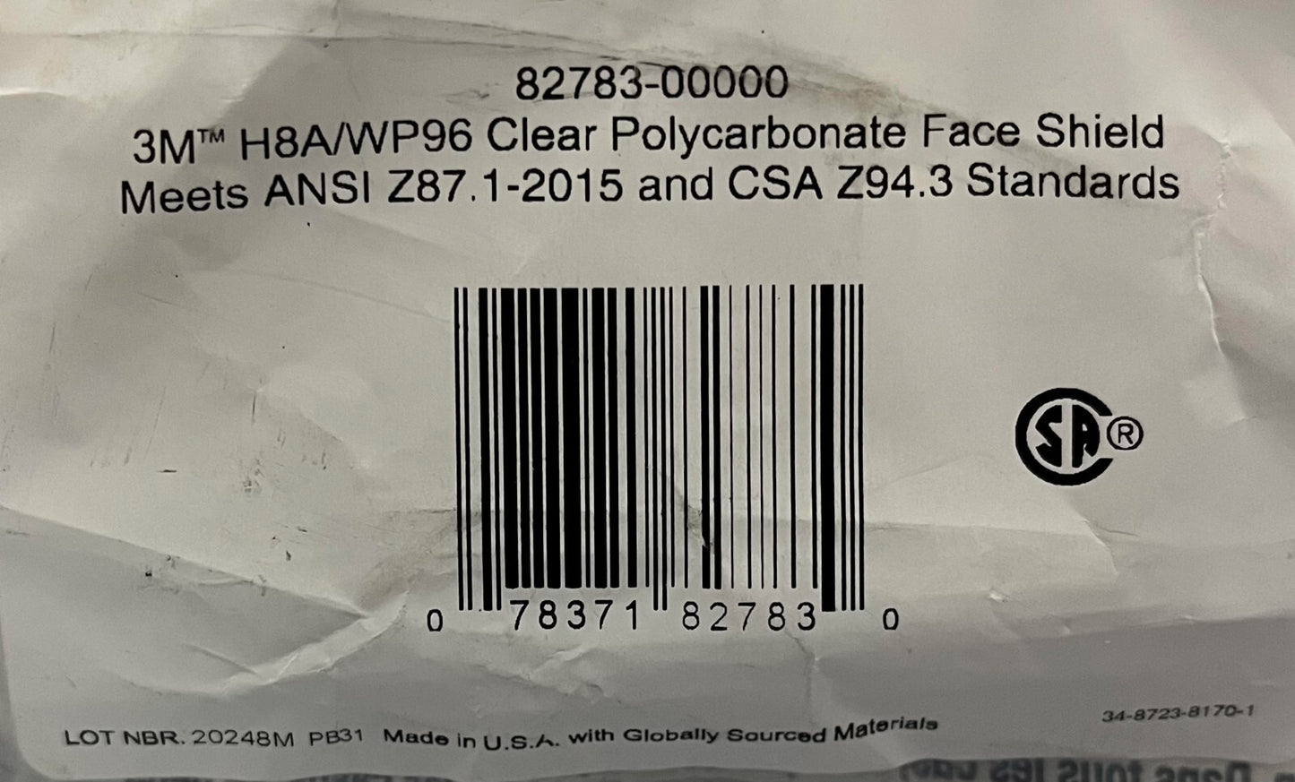 3M 82783-00000 H8A RATCHET HOOFDDEKSEL &amp; WP96 POLYCARBONAAT GEZICHTSSCHERM - AANTAL 4
