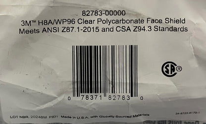 3M 82783-00000 H8A RATCHET HOOFDDEKSEL &amp; WP96 POLYCARBONAAT GEZICHTSSCHERM - AANTAL 4