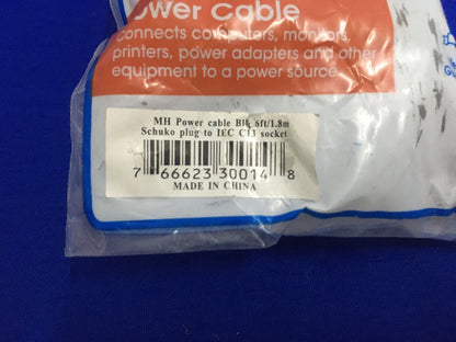 MANHATTAN 7-6662-330014-8 766623300148 CABLE DE ALIMENTACIÓN MH NEGRO 6 PIES/1,8 M ENCHUFE SCHUKO