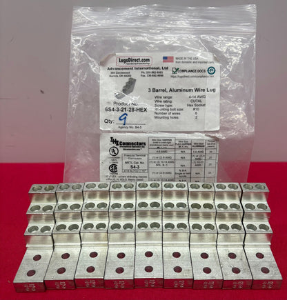 ADVANCEMENT INT'L LUGNUT 6S4-3-21-28-HEX 4 AWG TRIPLE WIRE LUG - 1 PKG QTY 9