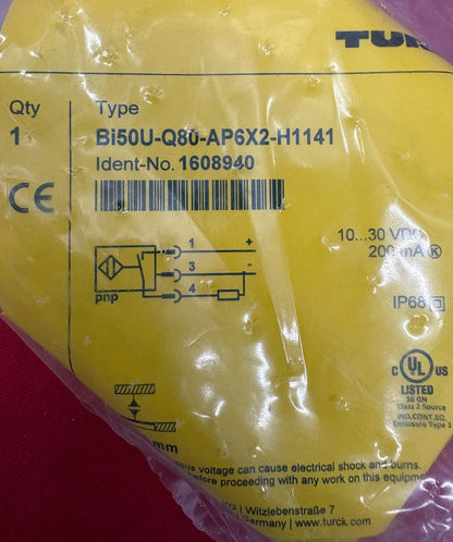 TURCK Bi50U-Q80-AP6X2-H1141 ID# 1608940 SENSOR 50mm RANGE 80mm SIZE 10-30 VDC