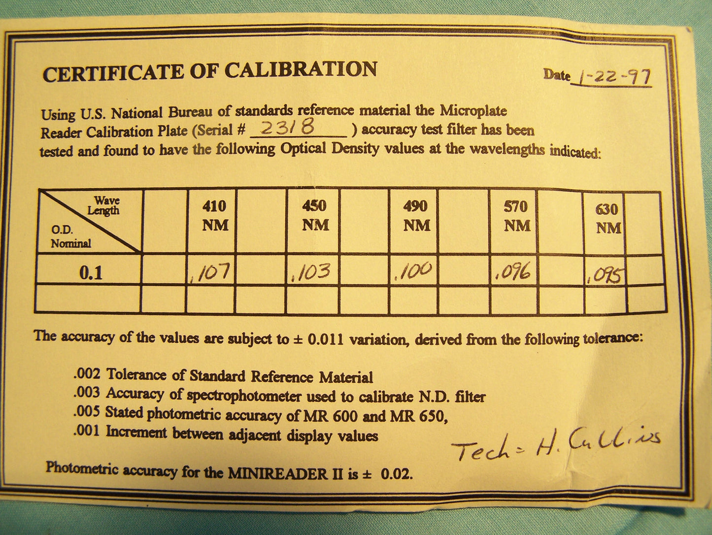 DYNEX TECHNOLOGIES, INC. MODELL: C-1. KALIBRIERUNGSTESTPLATTE.