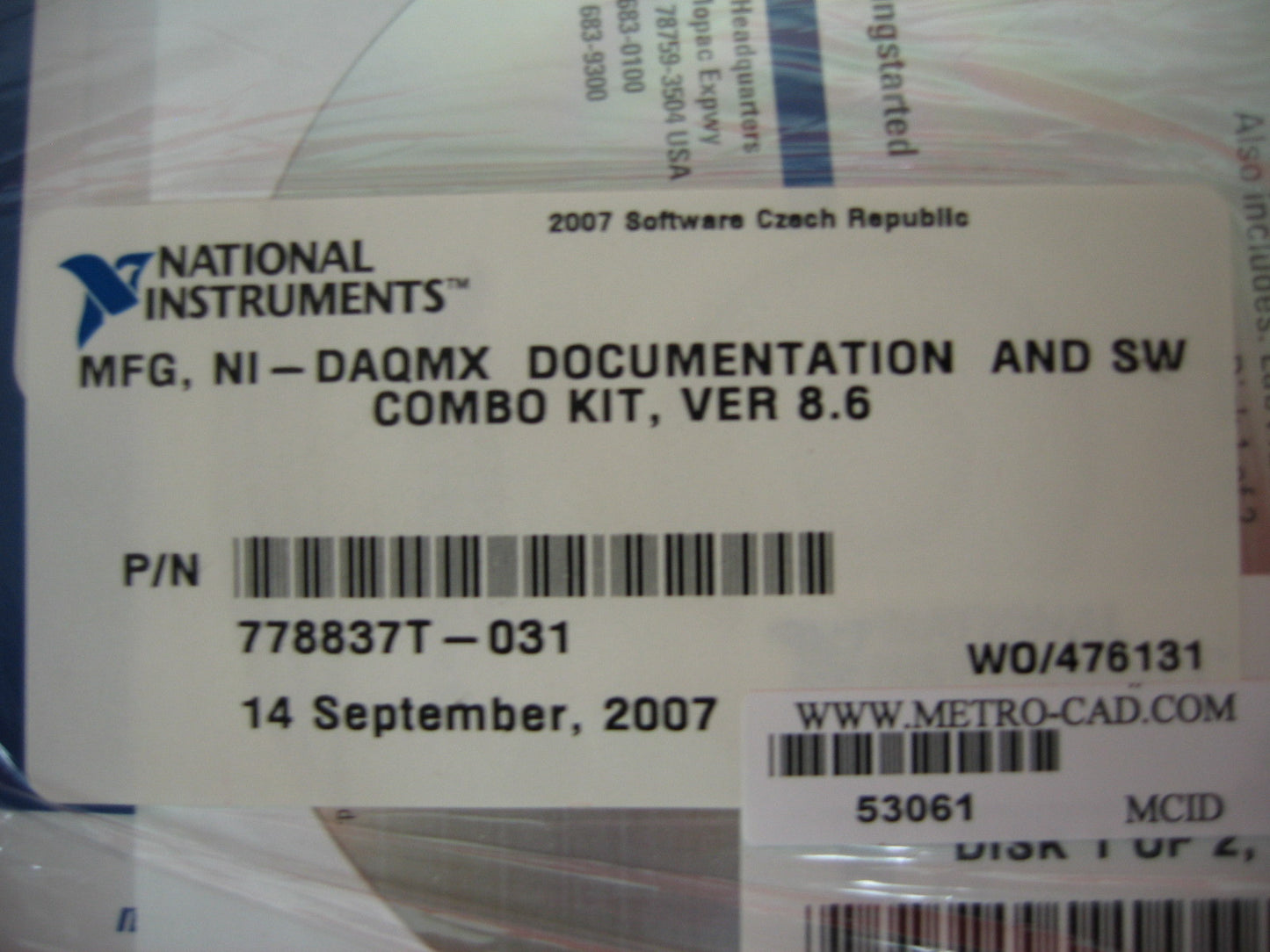 NATIONAL INSTRUMENTS 7788637T-031 MFG NI-DAQMX-SOFTWARE WINDOWS 2000/XP,VISTA 