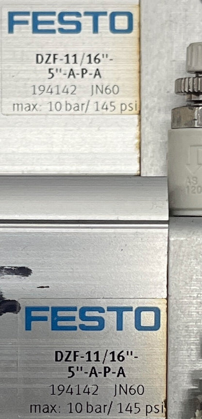 FESTO FLAT CYLINDER DZF-11/16”-5”-A-P-A - 1  LOT QTY OF 4