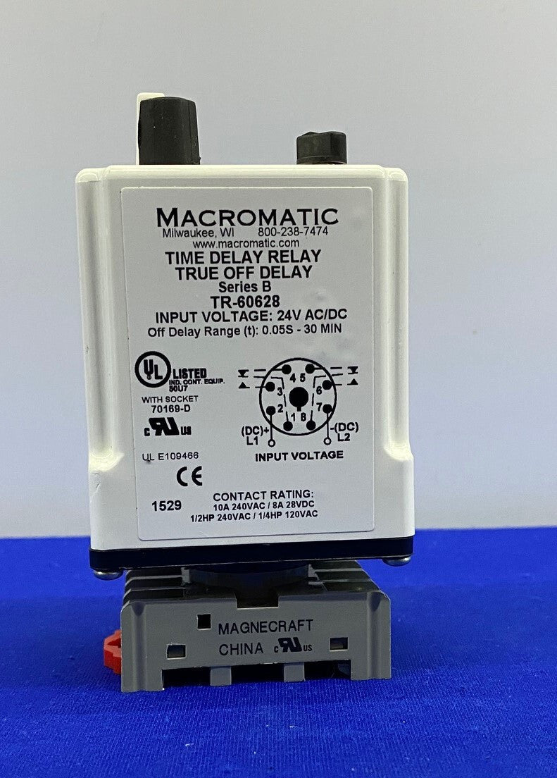 MACROMATIC TR-60628 TIME DELAY RELAY & MAGNECRAFT 70-464-1 RELAY SOCKET