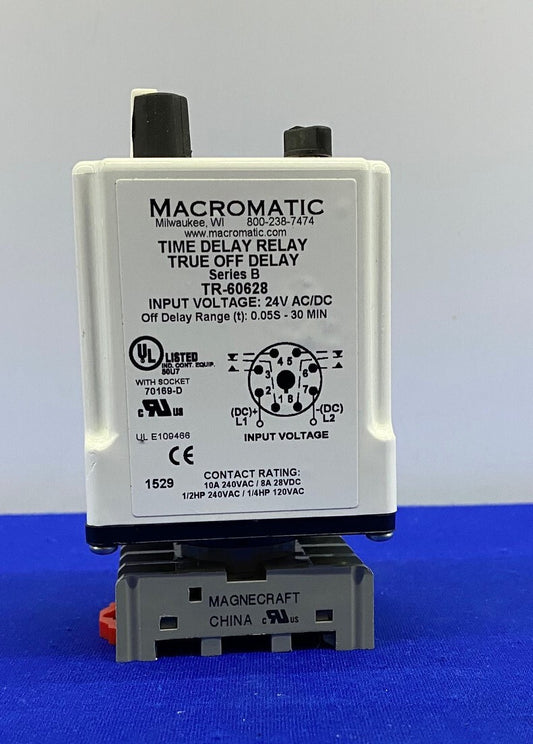 RELÈ A RITARDO TEMPORIZZATO MACROMATIC TR-60628 E ZOCCOLO RELÈ MAGNECRAFT 70-464-1