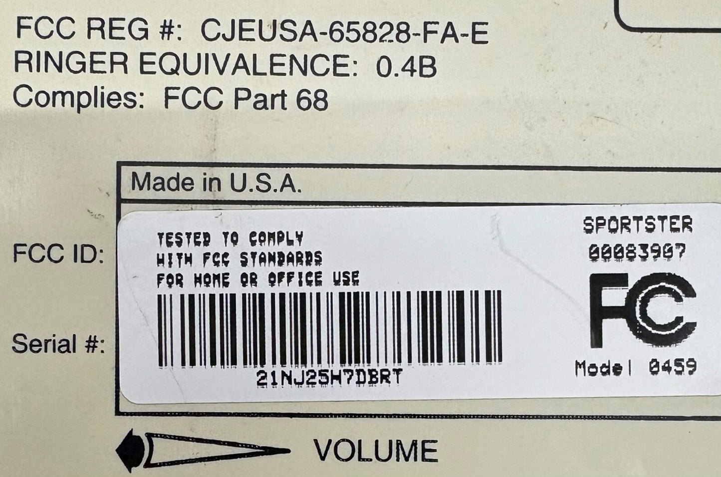 US ROBOTICS スポーツスター 33.6 FAXMODEM 0459 SN: 21NJ25H7DBRT 