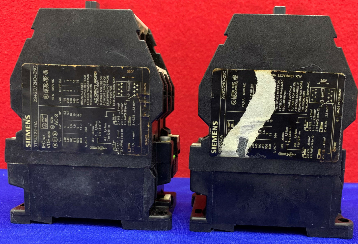 Lot of 2 Siemens Contactor 3TF422-OA 2S+20/2NO+2NC