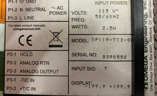 OMEGA DP119 DP119-TC2-GR THERMOKOPPEL MINIATUUR PANEEL THERMOMETER