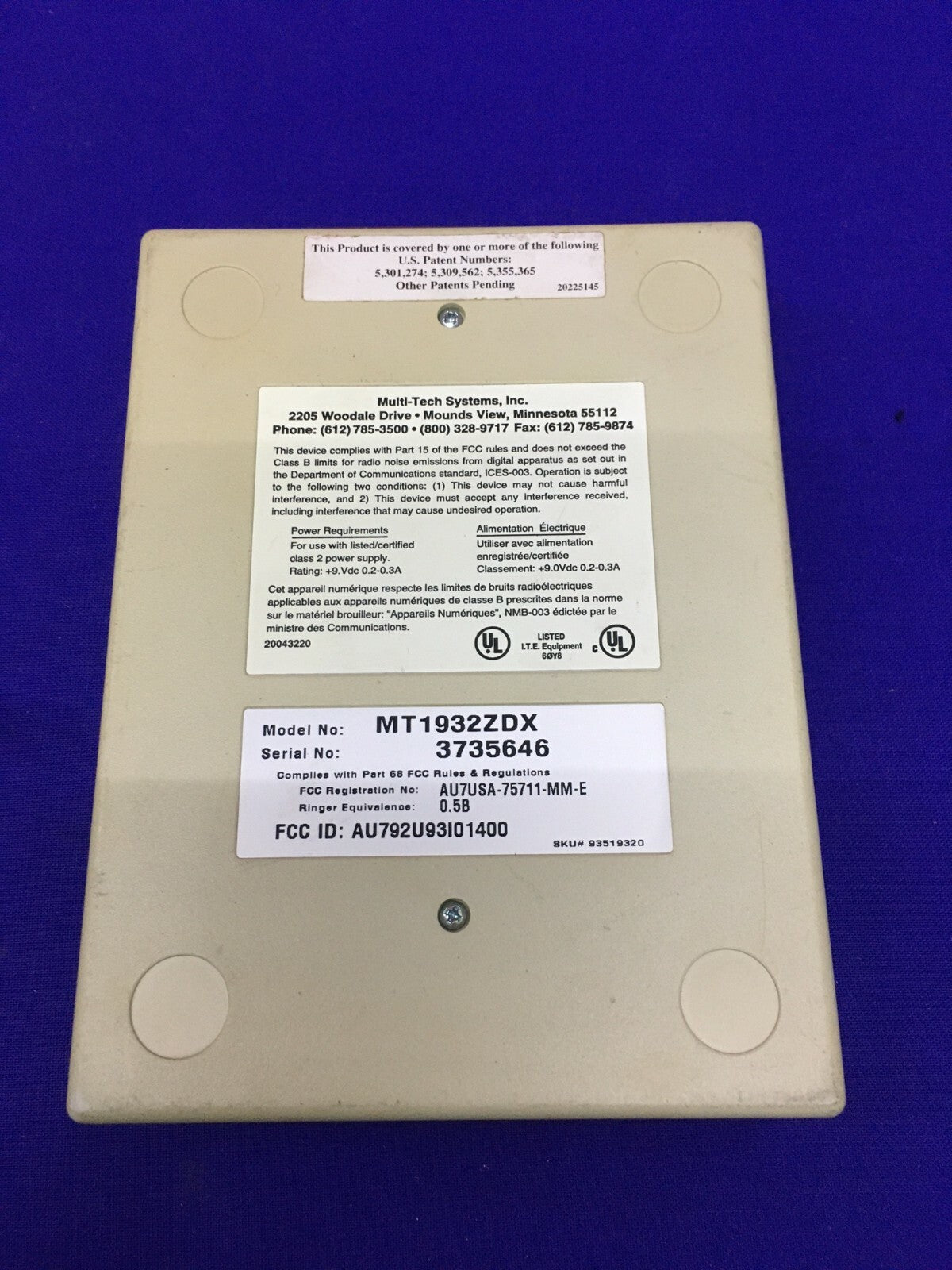 MULTI-TECH SYSTEMS MT1392ZDX 19,2 Kbps DATEN-/FAXMODEM 