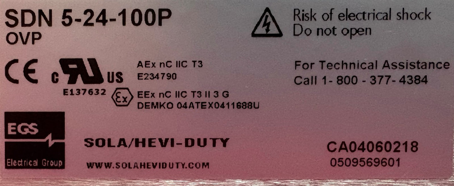 SOLA / HEVI- DUTY SDN 5-24-100P OVP POWER SUPPLY