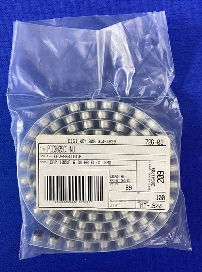 DIGI-KEY  PCE3029CT-ND / MFG P/N EEV-HB0J101P CAPACITOR - 1 PACKAGE QTY 100
