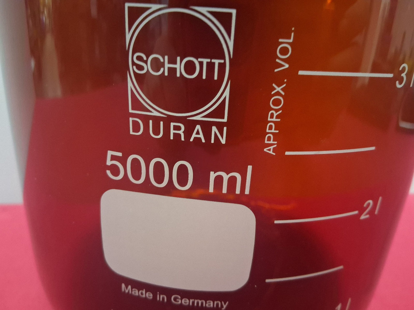 Schott Duran 5000ml (5L) Amber Glass Media Bottle. Duran GL45 Red Cap Ring