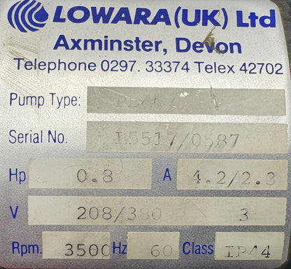 LOWARA PB40 PERIPHERAL PUMP CLASS IP44 208/380V 3 PH HP 0.8 RPM 3500 / FOR PARTS