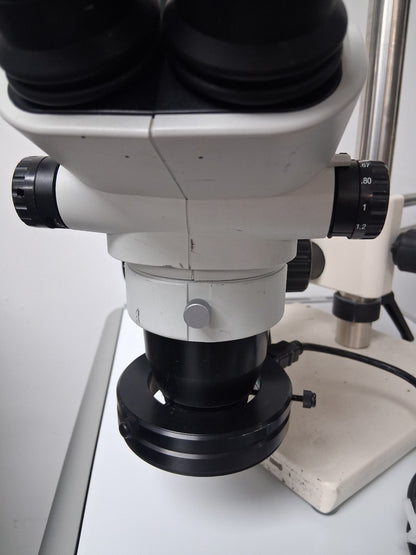 OLYMPUS SZ61 6.7 - 45X STEREO MICROSCOPE WITH BOOM STAND AND LED RING LIGHT