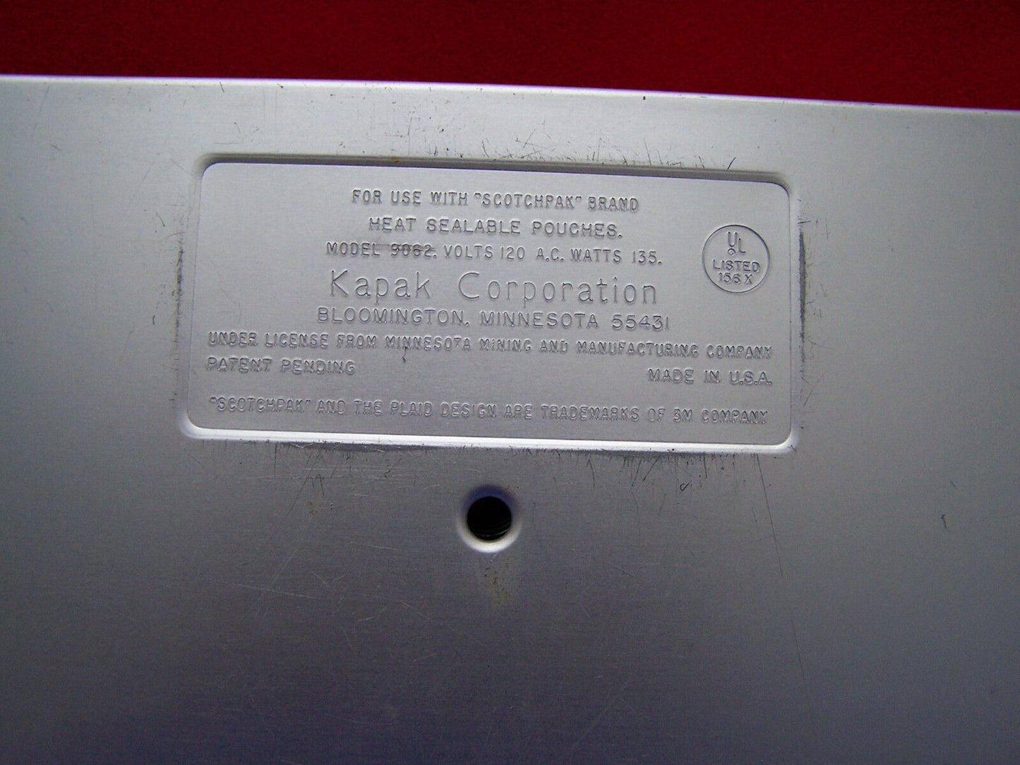 KAPAK CORPORATION 9062 VOLTS 120 A.C.WATTS 135 POUCH  Bag SEALER