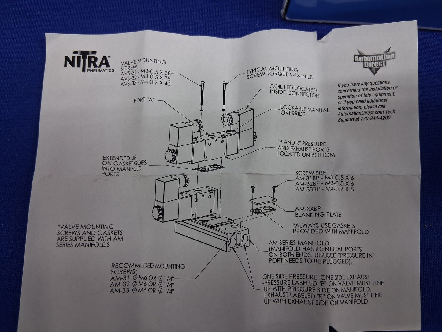 Automation Direct Nitra AVS-3111-24D Pneumatic Solenoid Valve 3 Port 1/8" Female