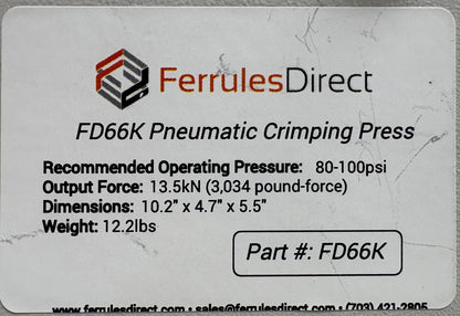 FERRULES DIRECT FD66K PNEUMATIC CRIMPING PRESS w/SMC FOOT PEDAL VM2