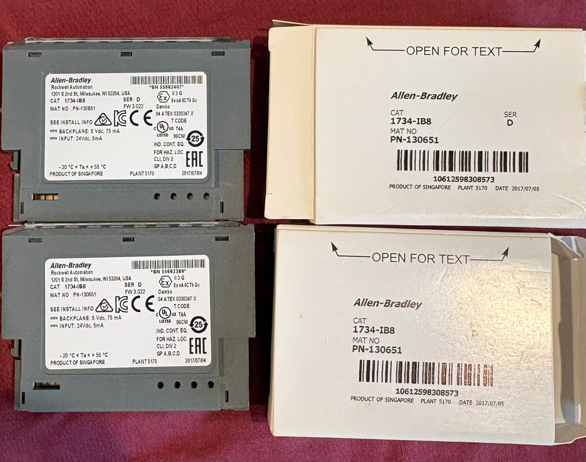 Allen Bradley AB 1734-IB8 SER D PN-130651 24VDC 8-CHANNEL DIGITAL MODULE - QTY 2