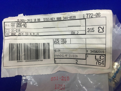 Menge 2 – Digi-Key ARF-1096-ND/31–216, BNC-Buchse auf N-Stecker