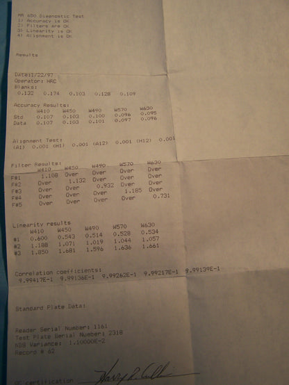 DYNEX TECHNOLOGIES, INC. MODELL: C-1. KALIBRIERUNGSTESTPLATTE.