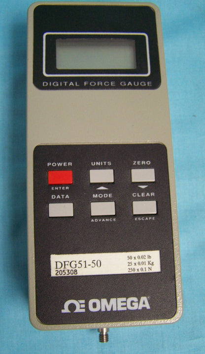 OMEGA DFG51 DIGITAL FORCE GAGE W/CASE 50LB RANGE RS232 ANALOG (NO POWER CORD)