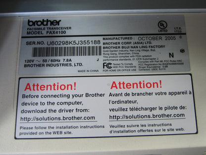 BROTHER INDUSTRIES, LTD. ÉMETTEUR-RÉCEPTEUR DE TÉLÉCOPIE FAX4100 FAX 4100