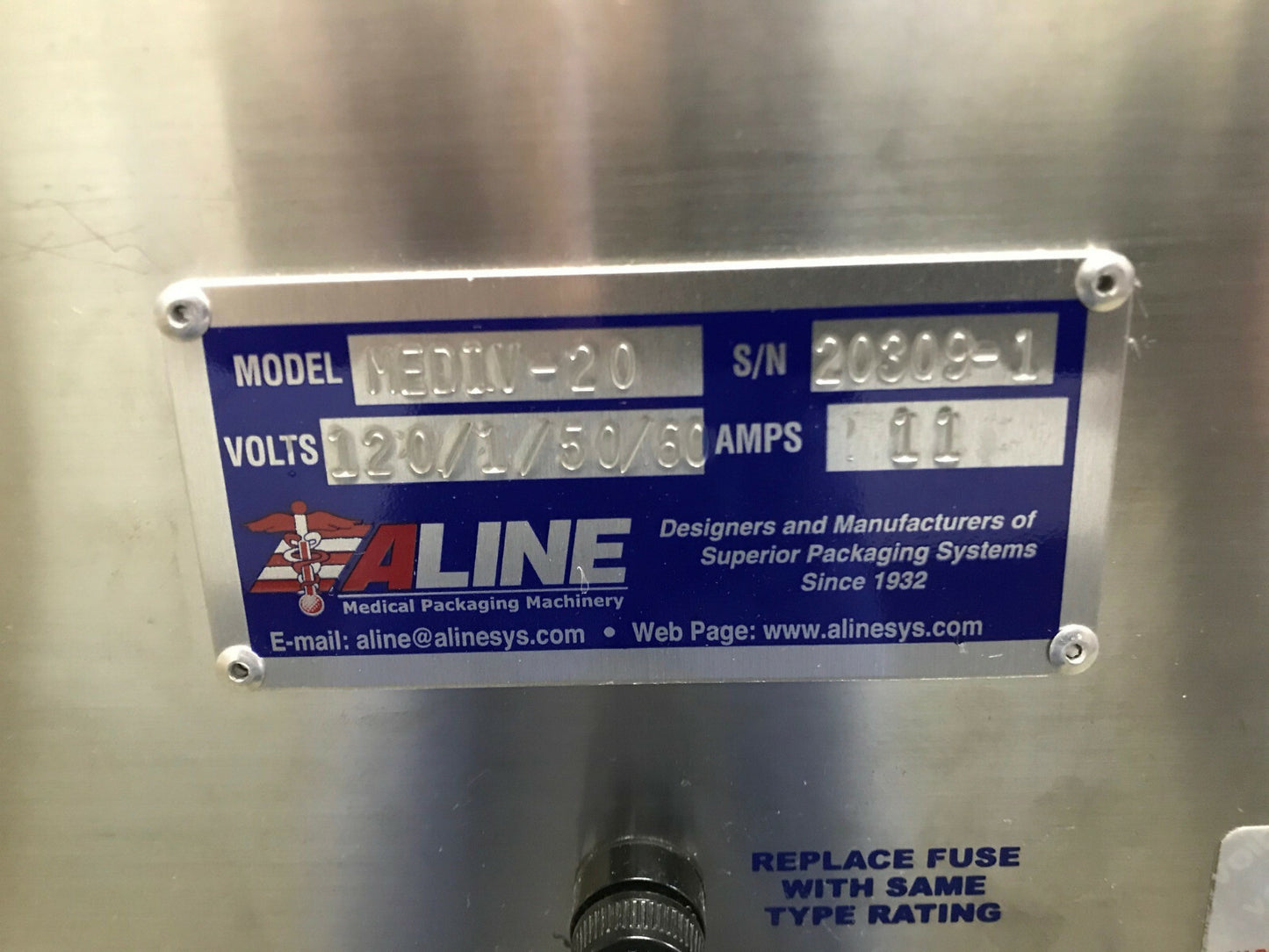 SELLADORA DE BOLSAS ALINE MEDIV-20 SN 20309-1 120V / 1 / 50/60 11 AMPS 