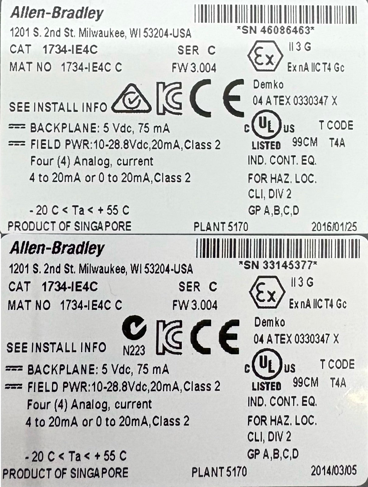 Allen Bradley AB 1734-IE4C SER C POINT I/O 4 POINT ANALOG INPUT MODULE - QTY 2