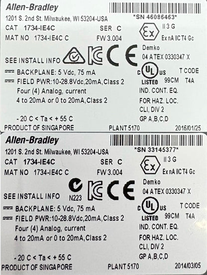 Allen Bradley AB 1734-IE4C SER C POINT I/O 4 POINT ANALOG INPUT MODULE - QTY 2