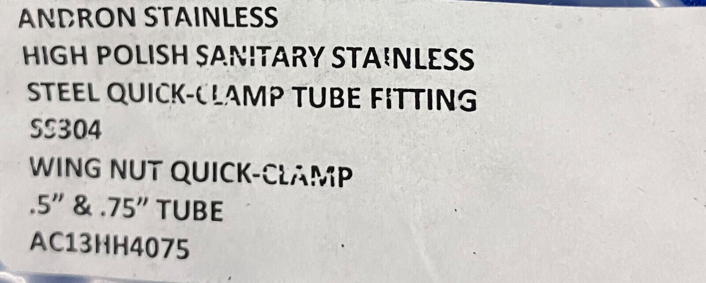 ABRAZADERA RÁPIDA CON TUERCA DE PALETA DE ACERO INOXIDABLE ANDRON PARA TUBO DE 0,5'' Y 0,75'' AC13HH4075 LOTE DE 3