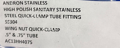 ABRAZADERA RÁPIDA CON TUERCA DE PALETA DE ACERO INOXIDABLE ANDRON PARA TUBO DE 0,5'' Y 0,75'' AC13HH4075 LOTE DE 3