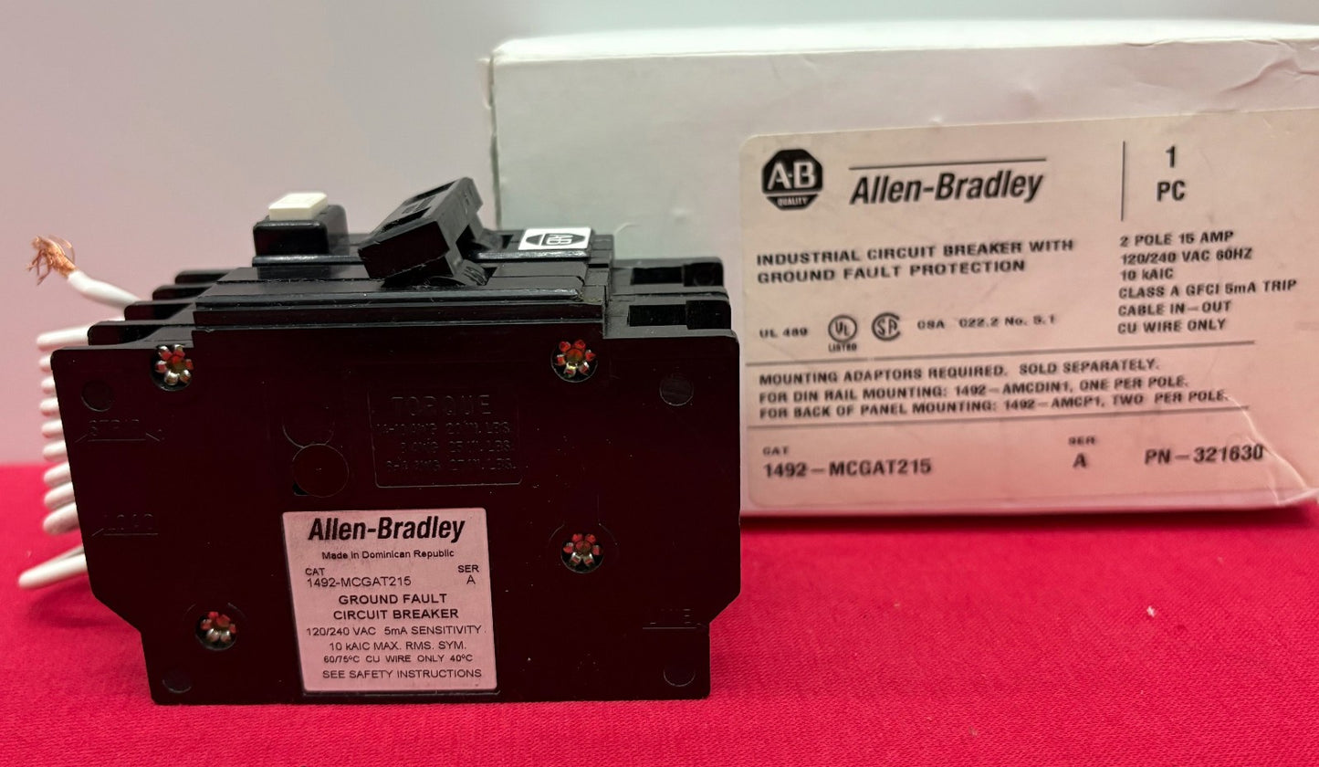 Allen-Bradley 1492-MCGAT215 SER A  15A 2-POLE GFCI GROUND FAULT CIRCUIT BREAKER