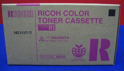 Caja de cartucho de tóner magenta Ricoh Type R1 con sello 742333050 N.º de pieza 888342