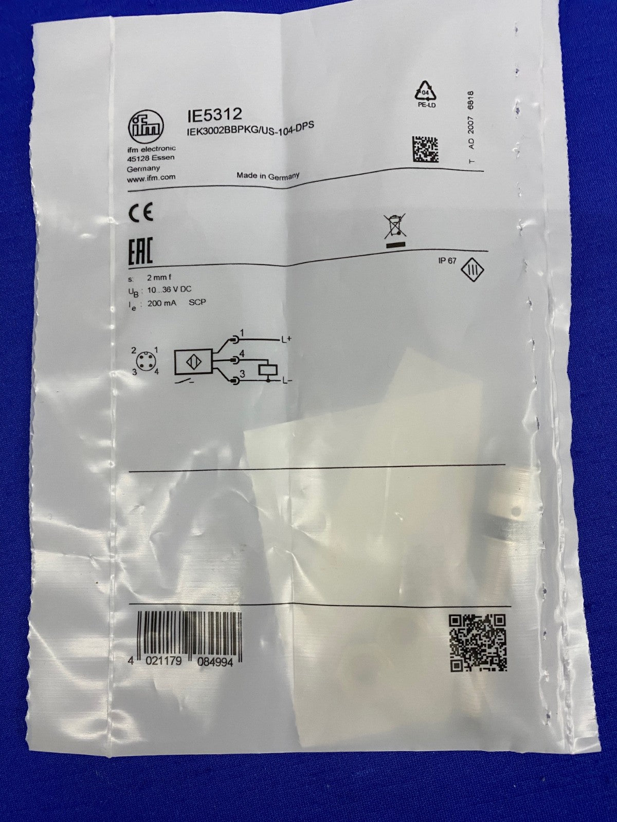 IFM ELECTRONIC IE5312 US-104-DPS CYLINDRICAL INDUCTIVE PROXIIMITY SENSOR